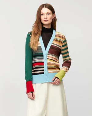 80060 Fuji Green/Red Striped Multi Cardigan