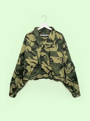 90's Camo Green Oversized Cropped Army Jacket - size XXL