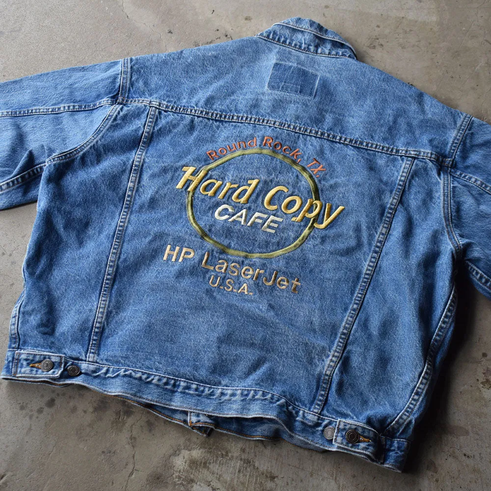 90's　DELL/デル “Hard Copy Cafe” ジョーク刺繍！ デニムジャケット　230603