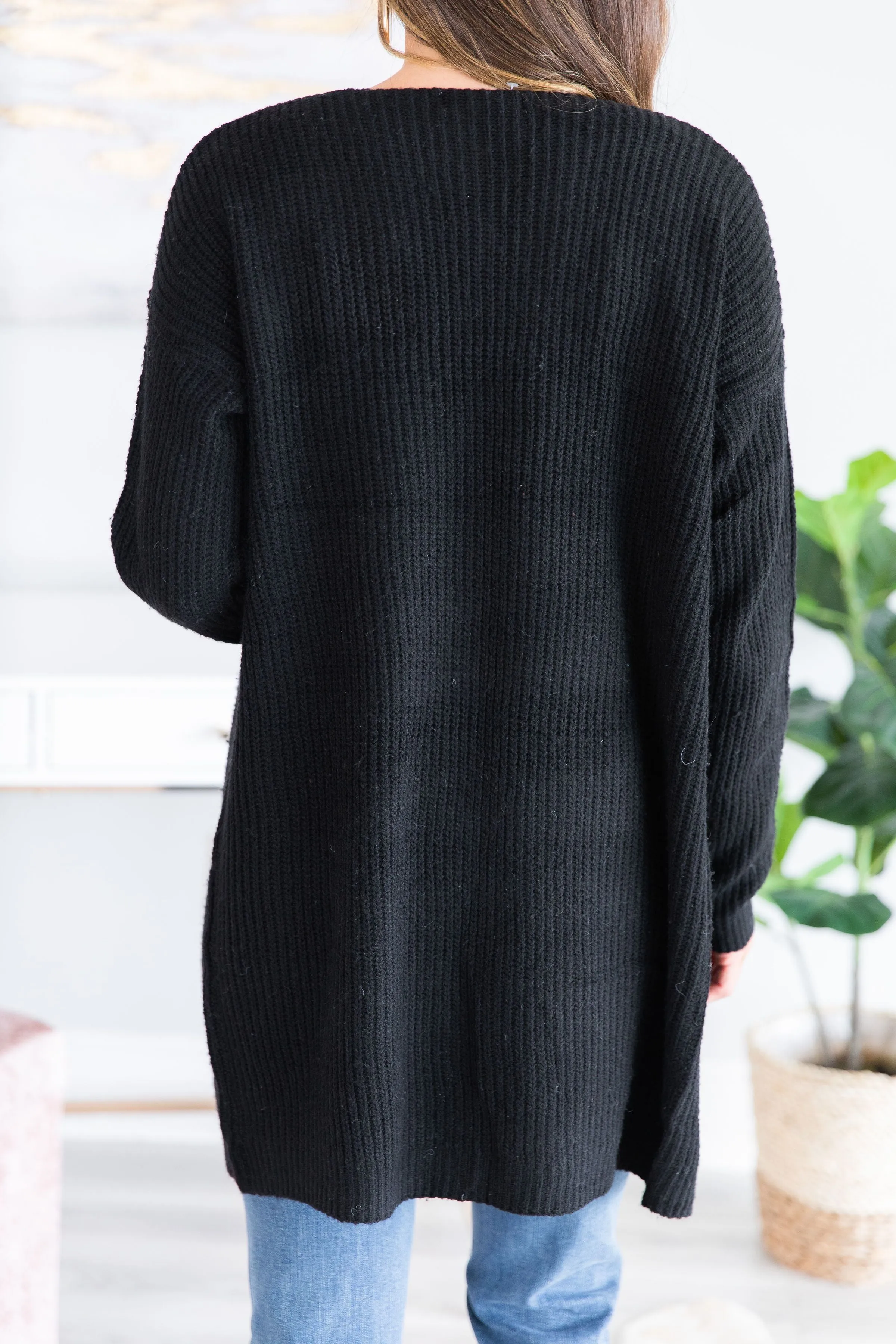 Been Here Waiting Classic Black Long Cardigan