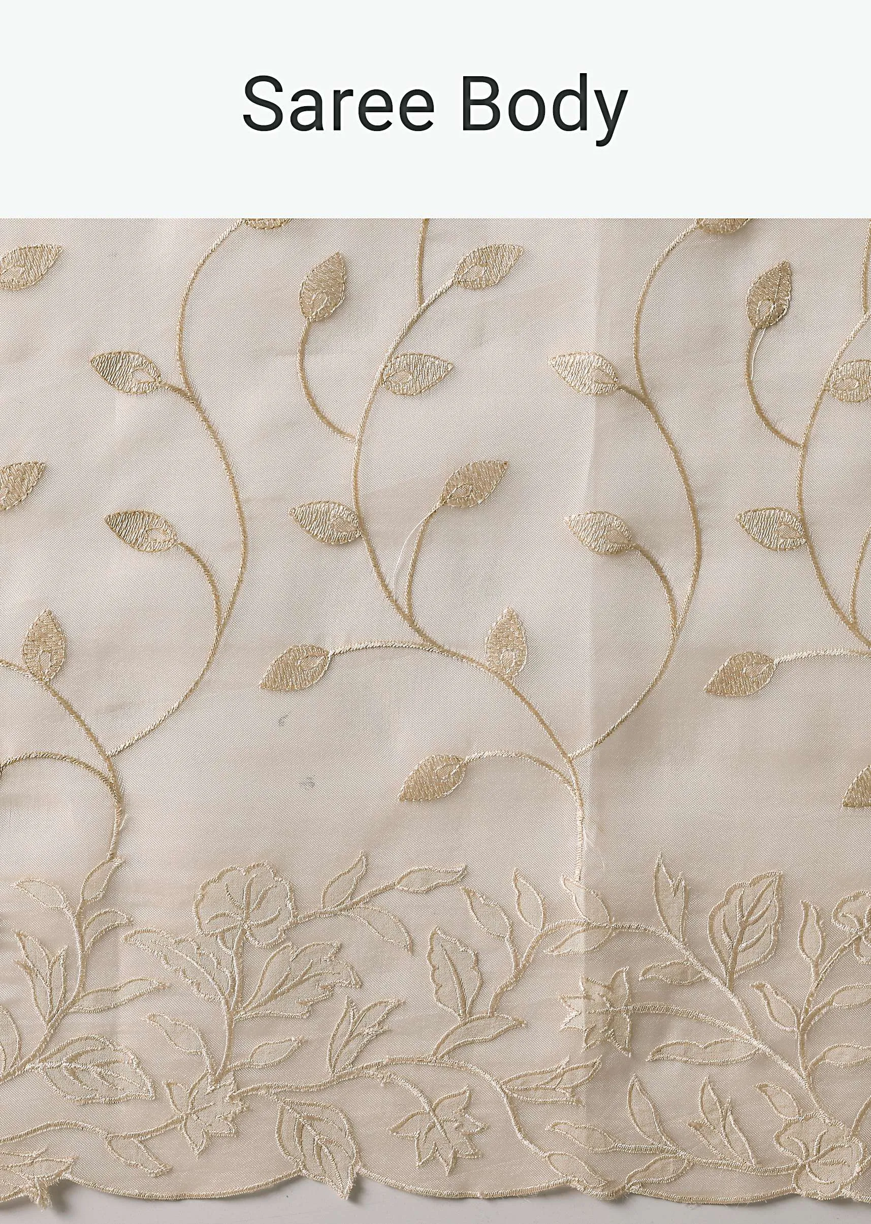 Beige Soft Organza Saree With Floral Work And Unstitched Blouse Piece