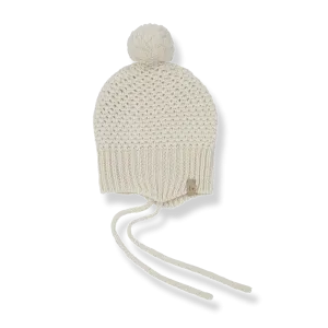 blanket woven knit crochet with hat - ecru