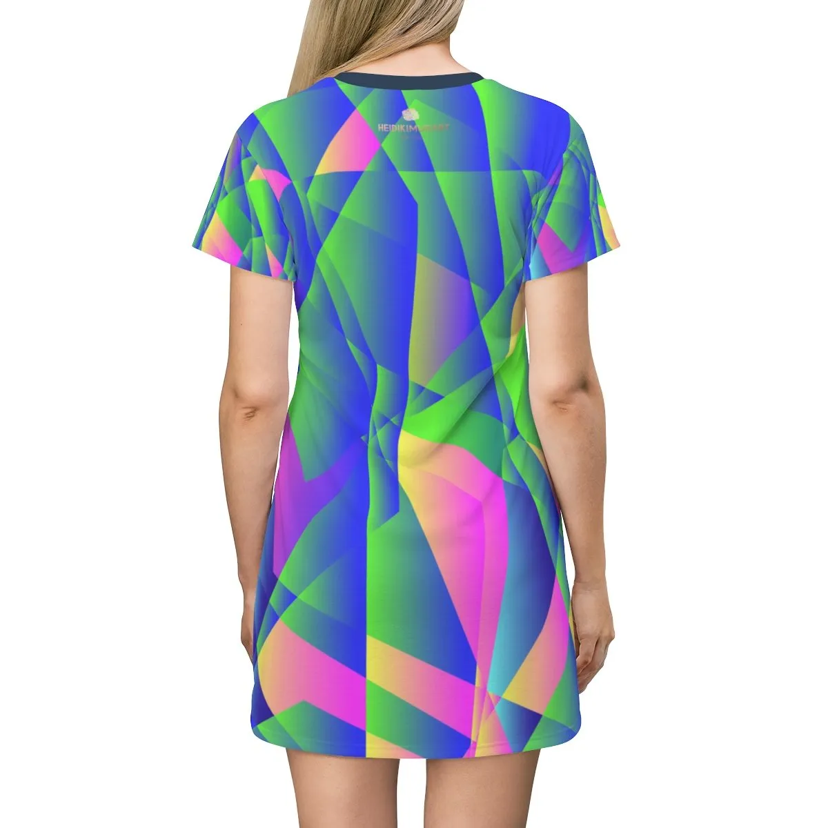 Blue Diamond Print Dress, Geometric Print Crew Neck T-shirt Women's Dress-Made in USA
