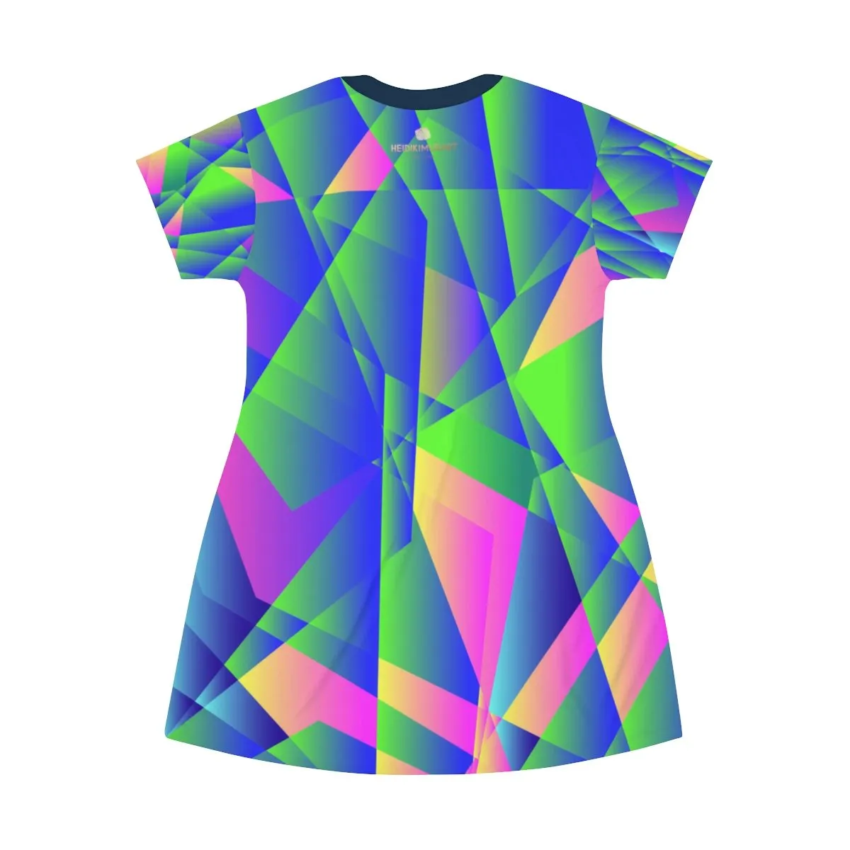 Blue Diamond Print Dress, Geometric Print Crew Neck T-shirt Women's Dress-Made in USA