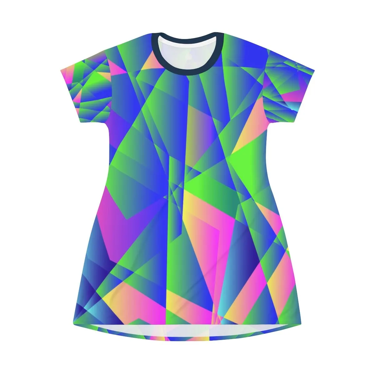 Blue Diamond Print Dress, Geometric Print Crew Neck T-shirt Women's Dress-Made in USA