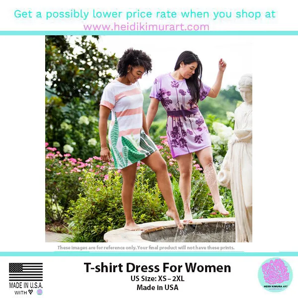Blue Diamond Print Dress, Geometric Print Crew Neck T-shirt Women's Dress-Made in USA