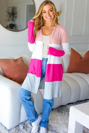 Blush Wide Stripe Hacci Colorblock Cardigan