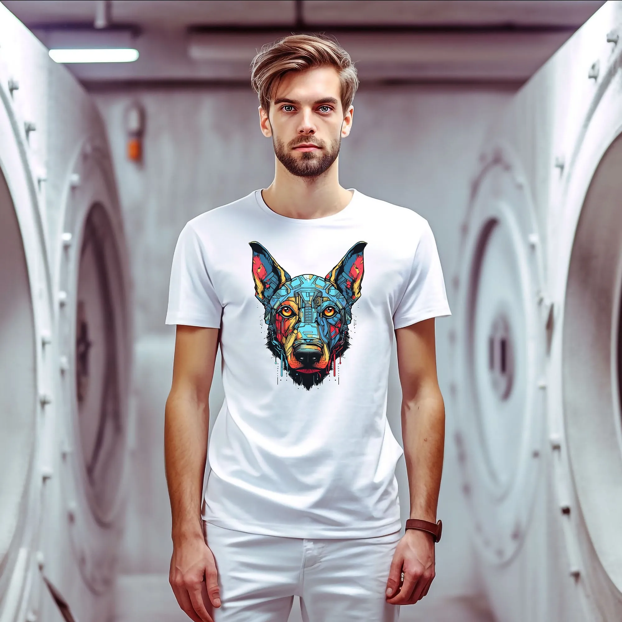 Bunter Robo Hund T-Shirt | T-Shirt für Sci-Fi Fans und Hundeliebhaber