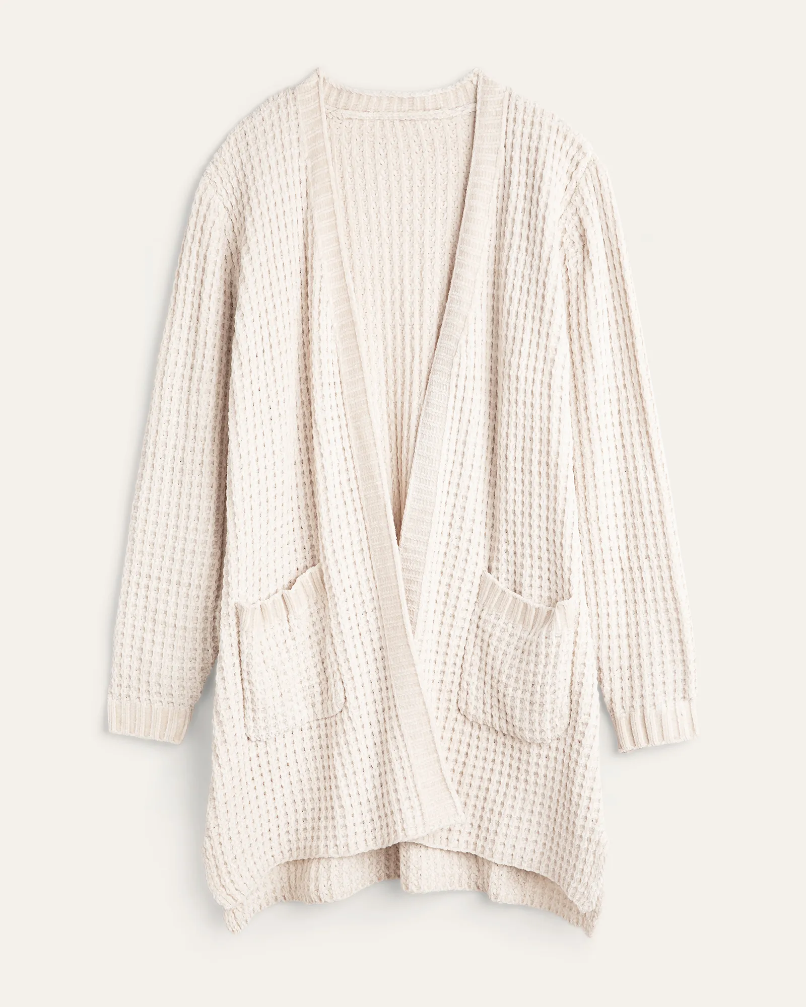 Carrie Chenille Waffle Stitch Cardigan | White