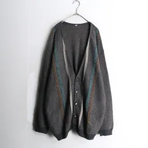 charcoal gray stripe design knit cardigan