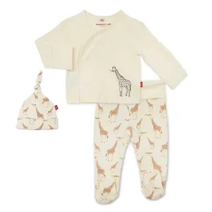 Cream Jolie Giraffe Organic Cotton Magnetic 3-Piece Kimono Set