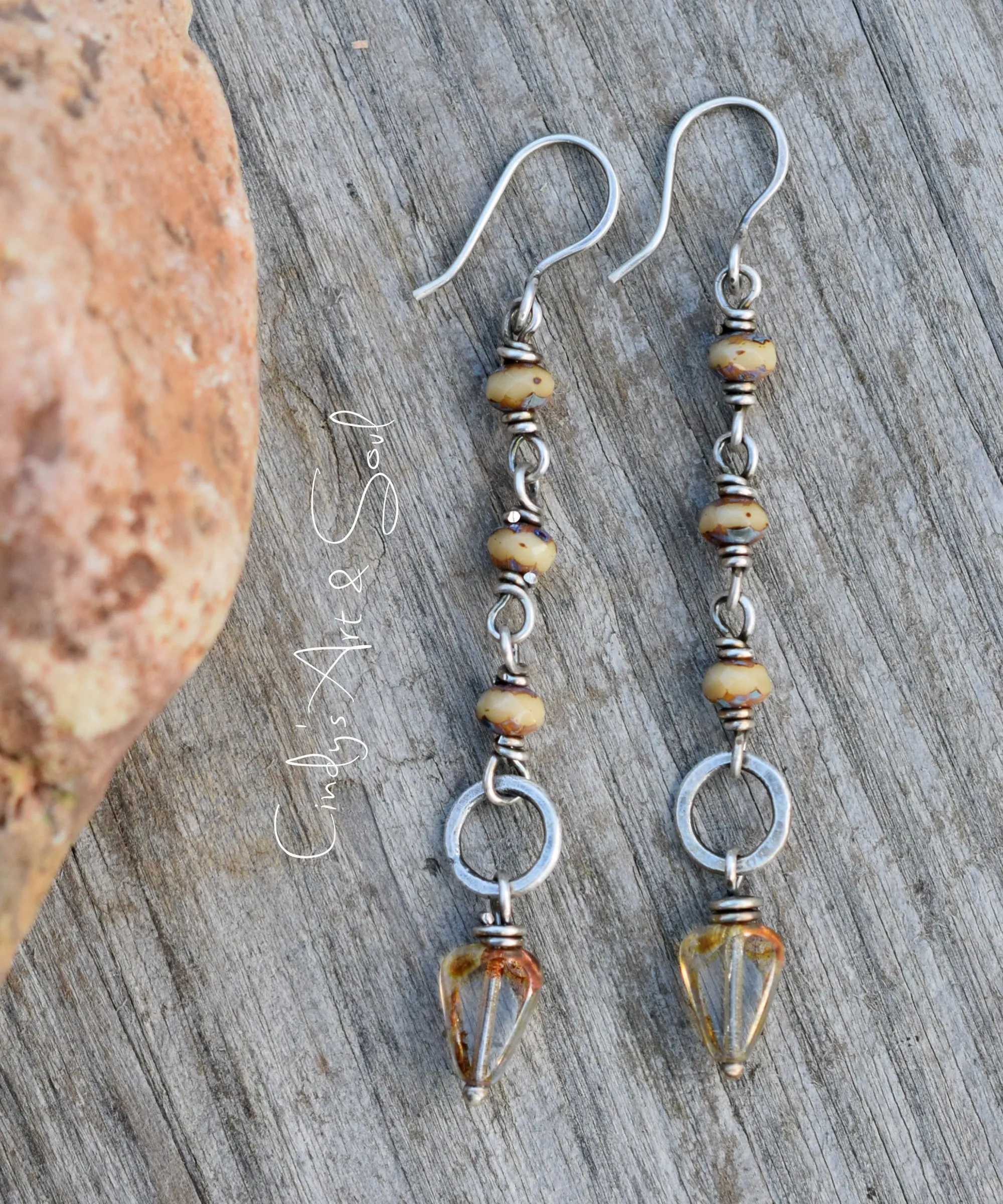 Crystal Desert Dangle Earrings. Fine Silver. Handcrafted Long Earrings.