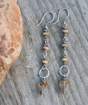 Crystal Desert Dangle Earrings. Fine Silver. Handcrafted Long Earrings.