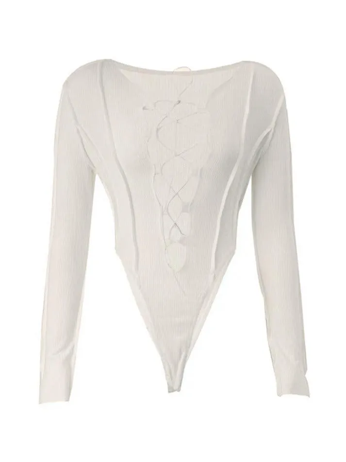 Cutout Cross Lace Up Bodysuit