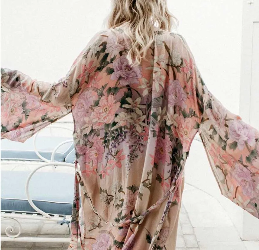 Floral Print Long Kimono