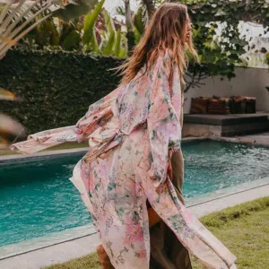 Floral Print Long Kimono