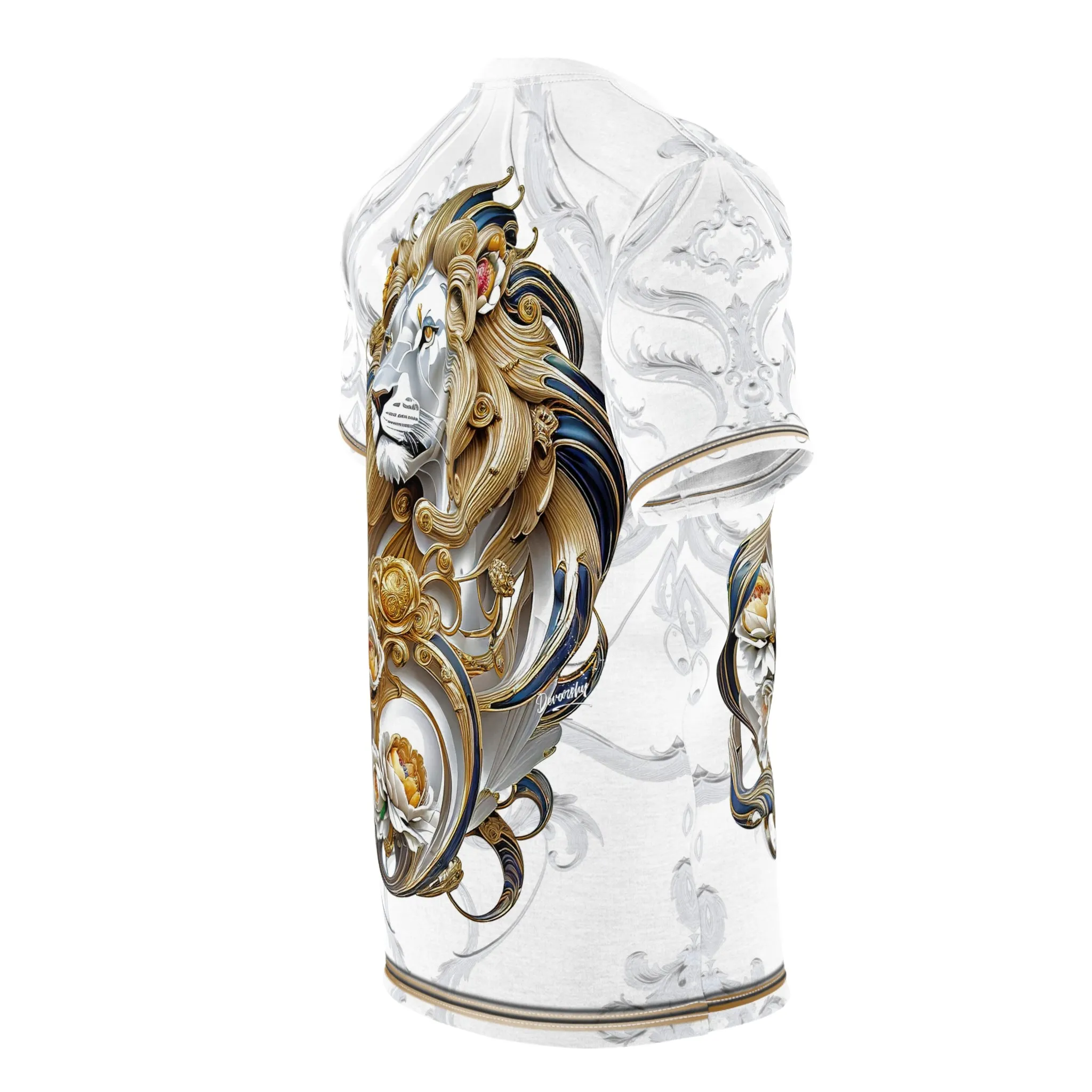 Gold Lion White T-Shirt Unisex All over Print Tee Baroque Lion Unisex T-Shirt | D30001