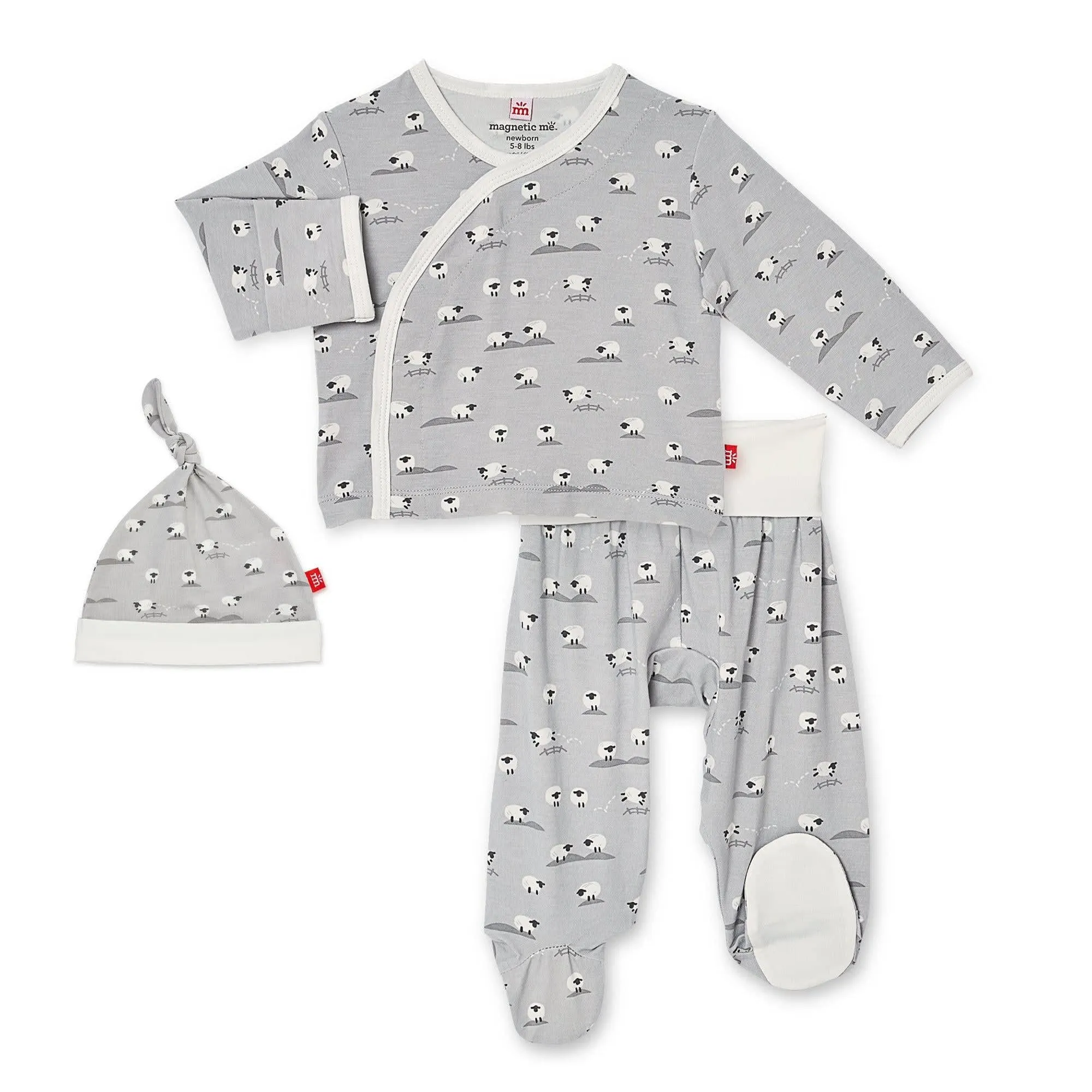 Gray Baa Baa Baby Modal Magnetic 3-Piece Kimono Set