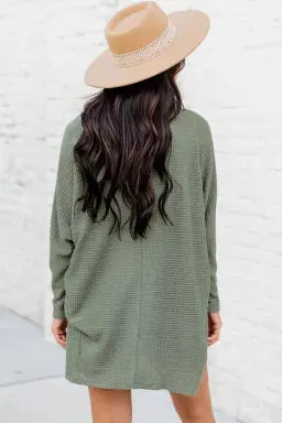 Green Waffle Knit Cardigan