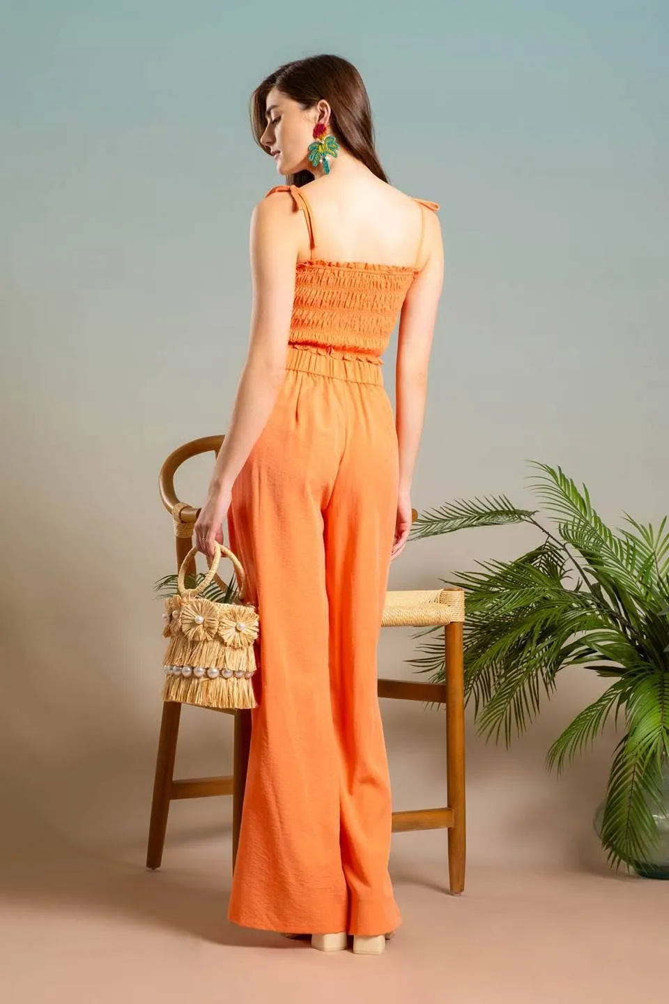 HIGH WAIST WIDE SPLIT LEG DRESS PANTS: ORANGE