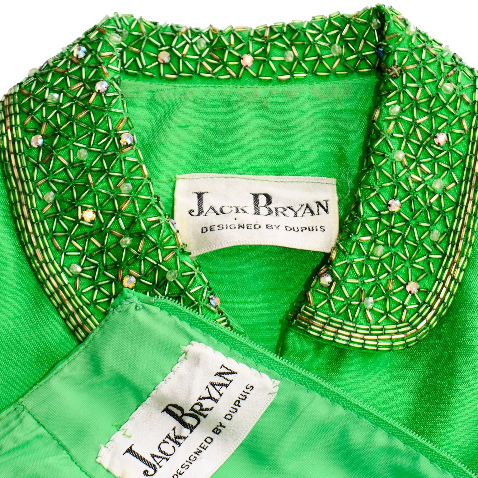 Jack Bryan by Dupuis Vintage Green Sleeveless Beaded Jacket & Pleated Palazzo Pants