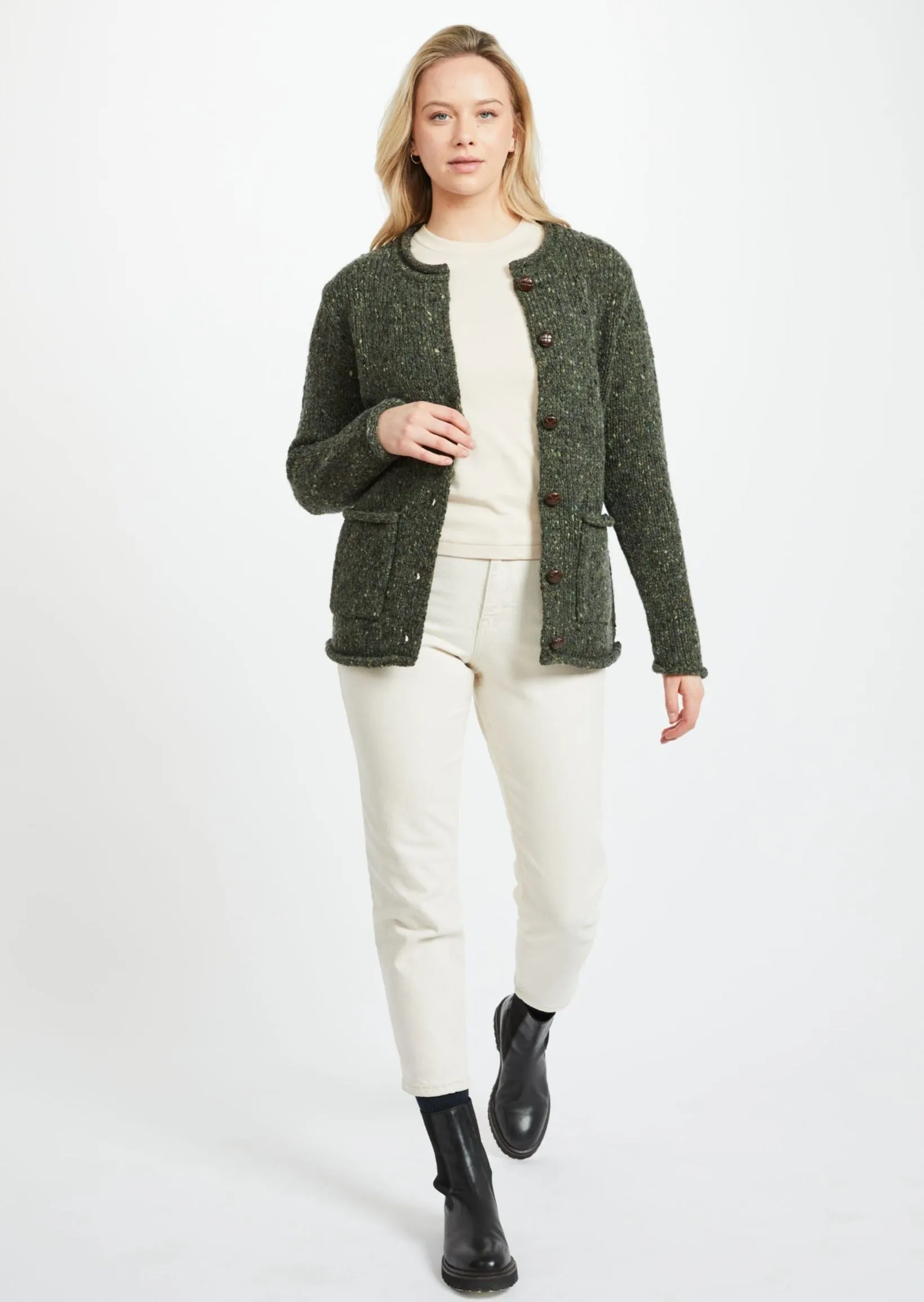 Ladies Donegal Wool Cardigan | Green