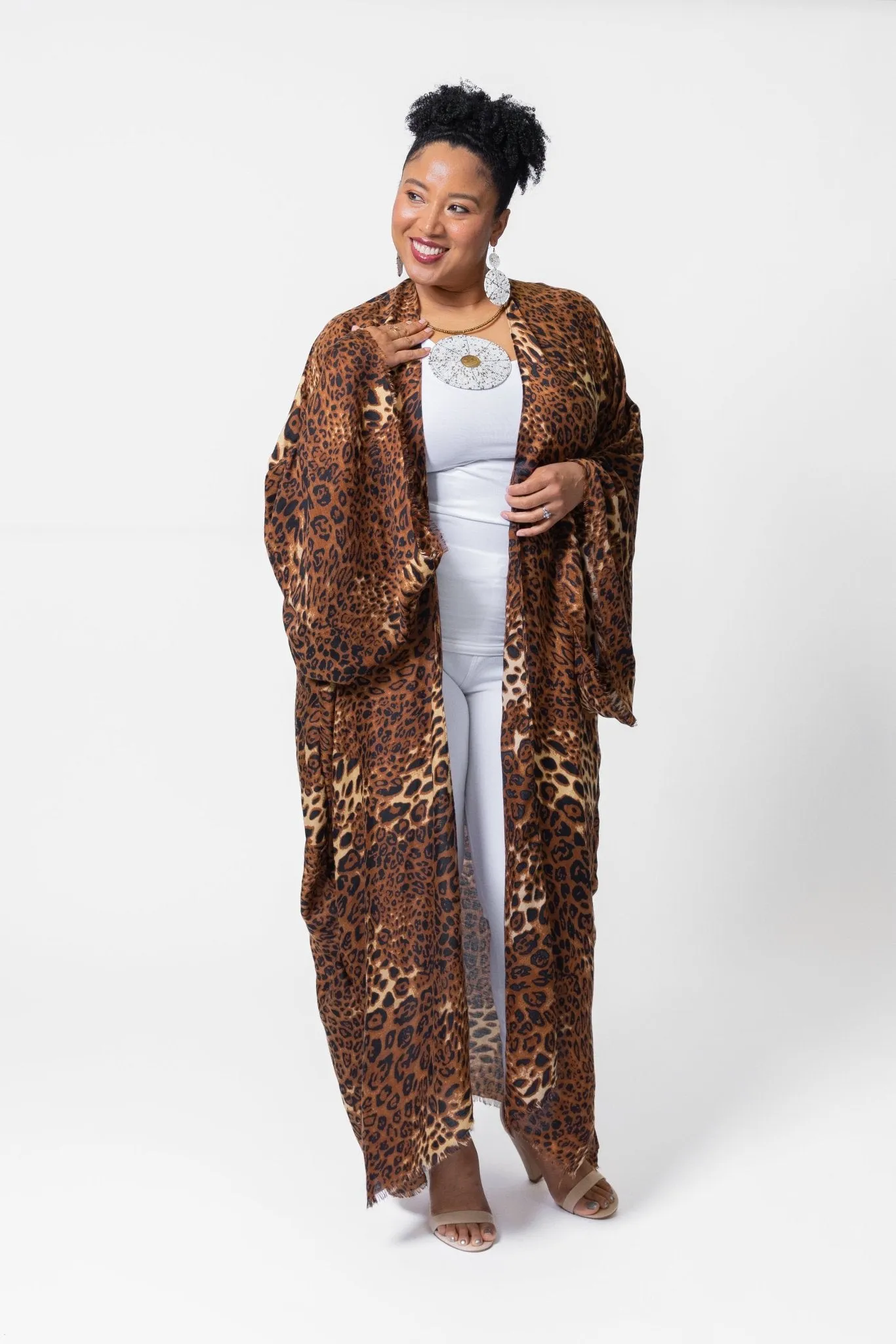 Leopard Print Kimono - Brown