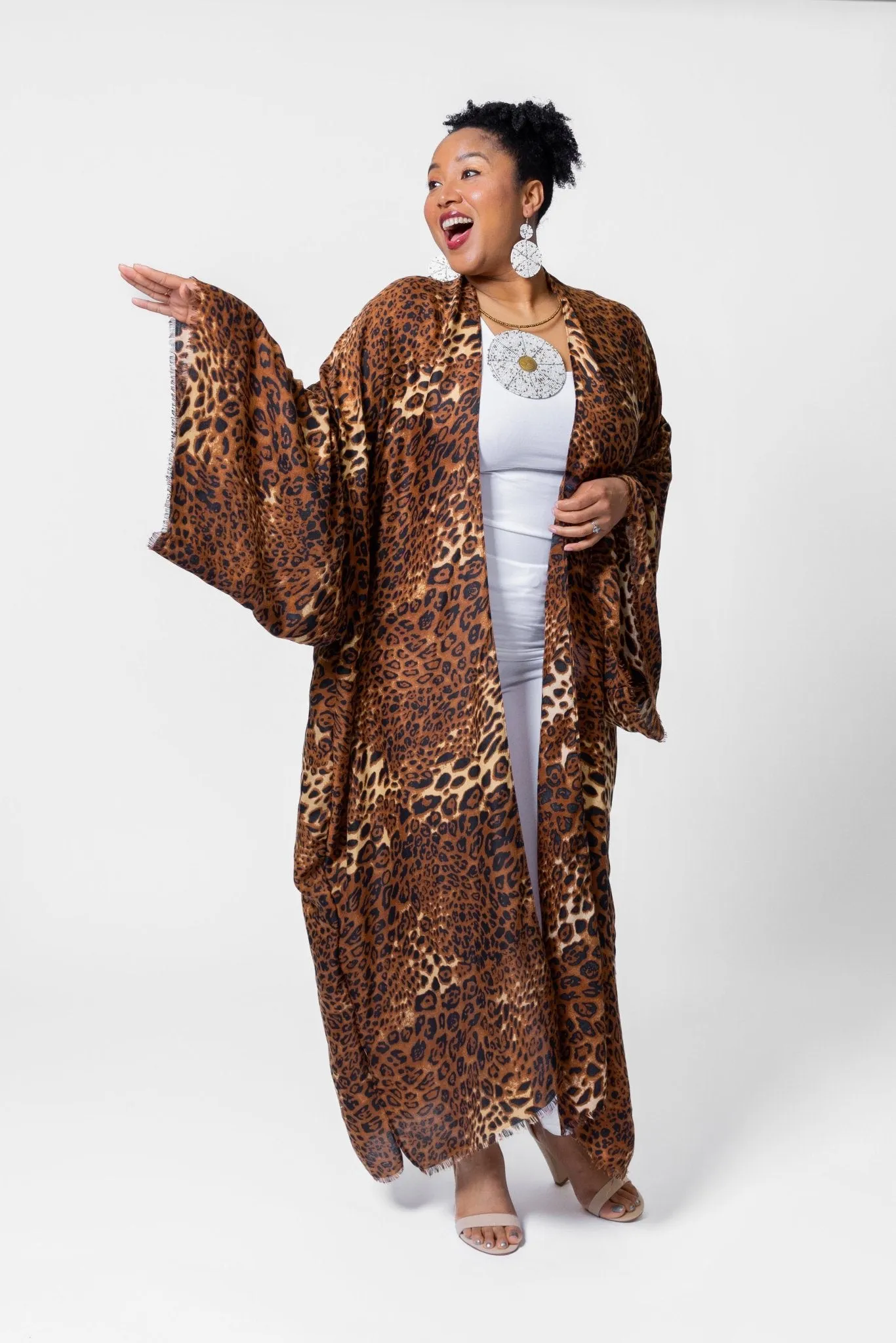 Leopard Print Kimono - Brown