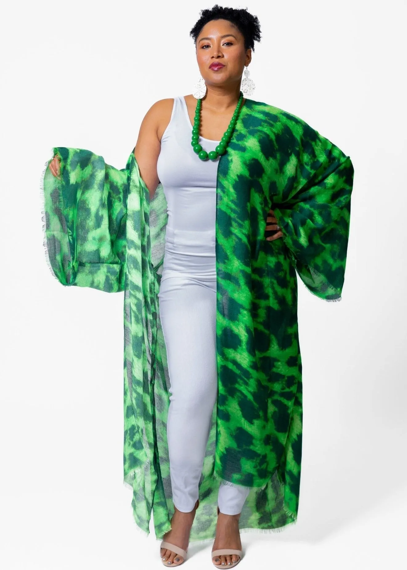 Leopard Print Kimono - Green