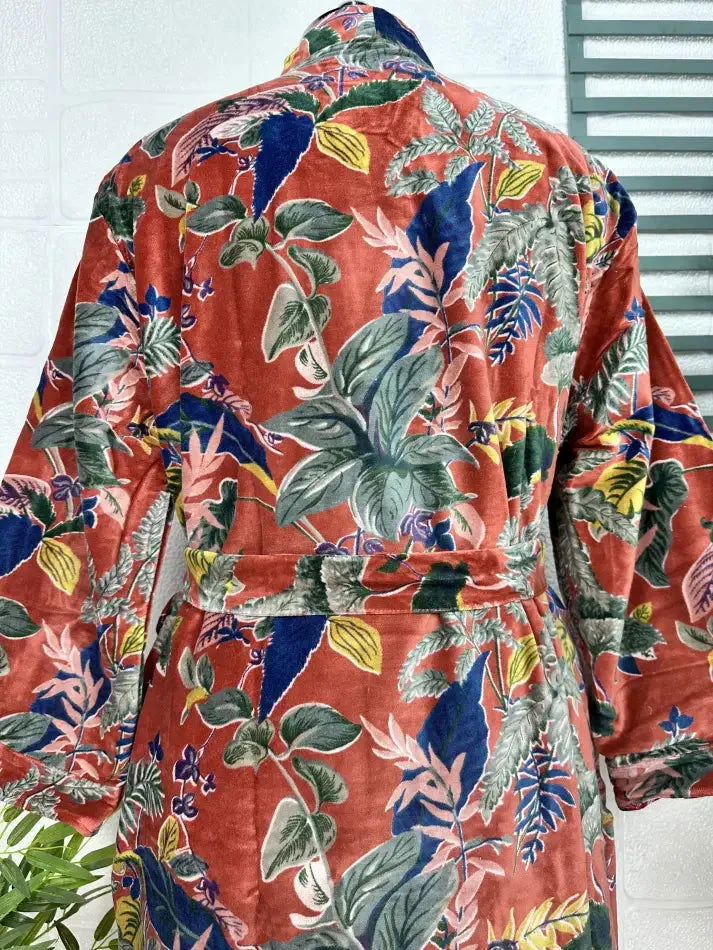 Luxury Velvet House Robe Unisex Kimono Jacket Reversible Silk Lined Autumn Winter Gift Elegant Floral Red Malibu Bluish Valentine Love