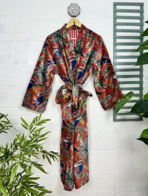 Luxury Velvet House Robe Unisex Kimono Jacket Reversible Silk Lined Autumn Winter Gift Elegant Floral Red Malibu Bluish Valentine Love