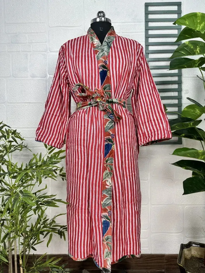 Luxury Velvet House Robe Unisex Kimono Jacket Reversible Silk Lined Autumn Winter Gift Elegant Floral Red Malibu Bluish Valentine Love