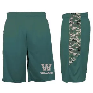 Moisture Wicking Shorts with Pockets <br>FOREST GREEN with DIGITAL CAMO SIDE PANEL