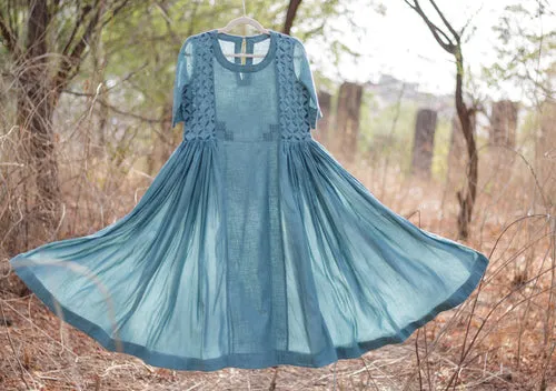 Olive Green H/S Cutwork Cotton Kediya Long Kurta