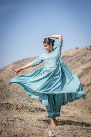 Olive Green H/S Cutwork Cotton Kediya Long Kurta