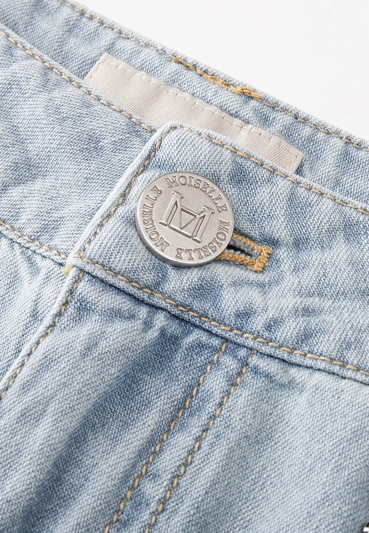 Rhinestone and Sequin Eembellished Straight-leg Jeans
