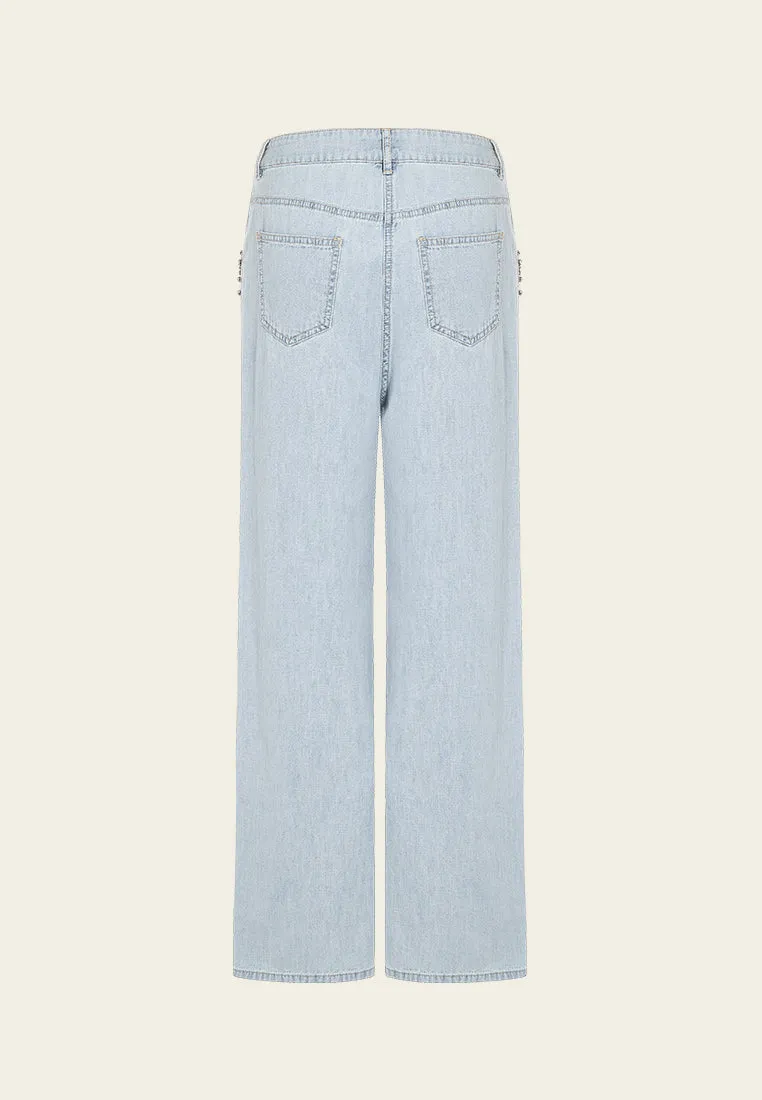 Rhinestone and Sequin Eembellished Straight-leg Jeans