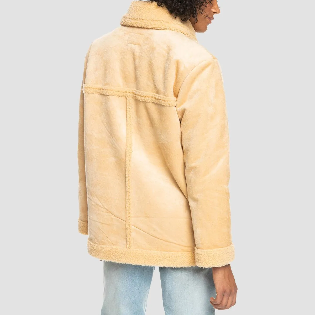 Roxy Change Of Heart Sherpa Aviator Jacket Beige - Womens