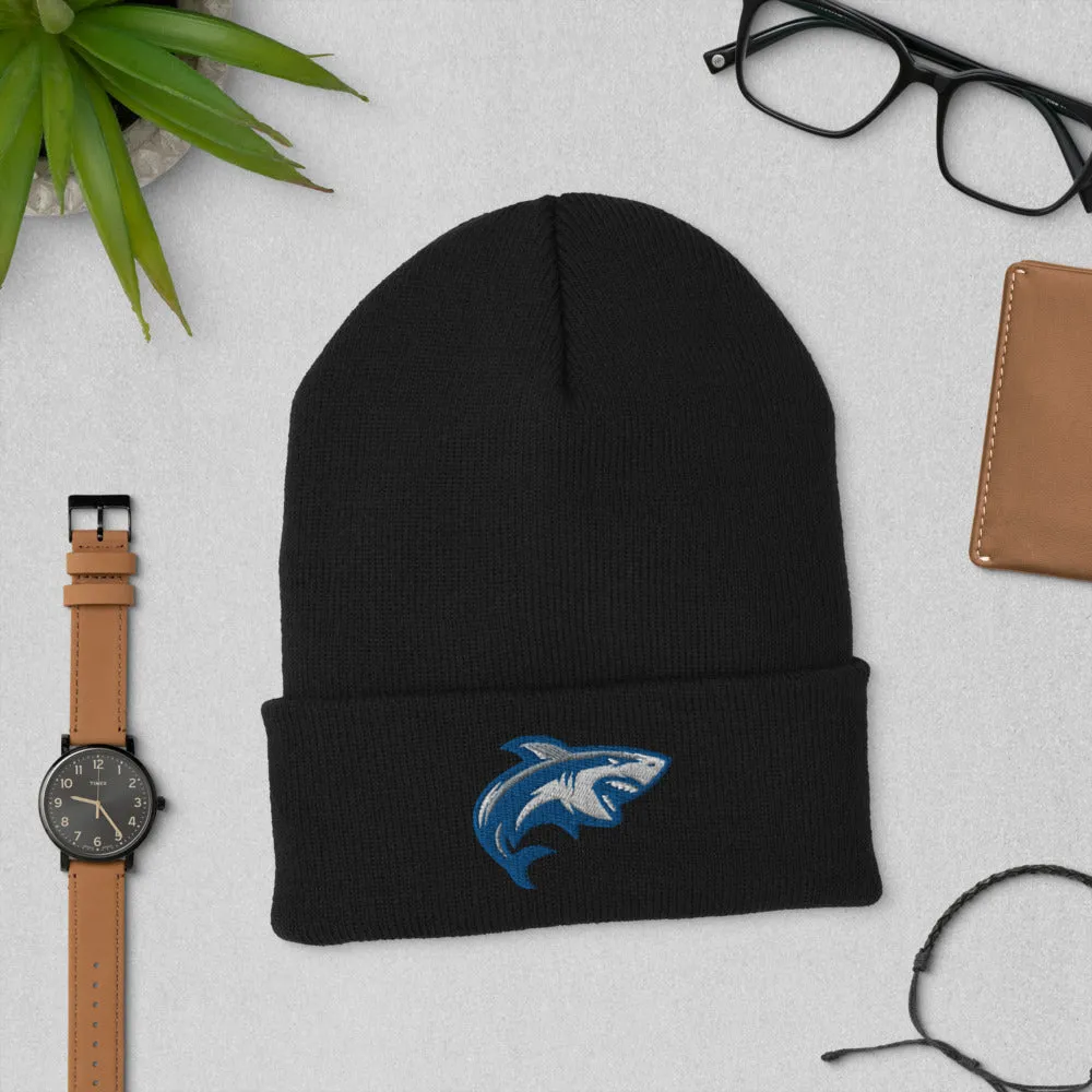 Shark Embroidered Cuffed Beanie, Shark Lover Embroidery Party Men Women Winter Adult Hat Gift
