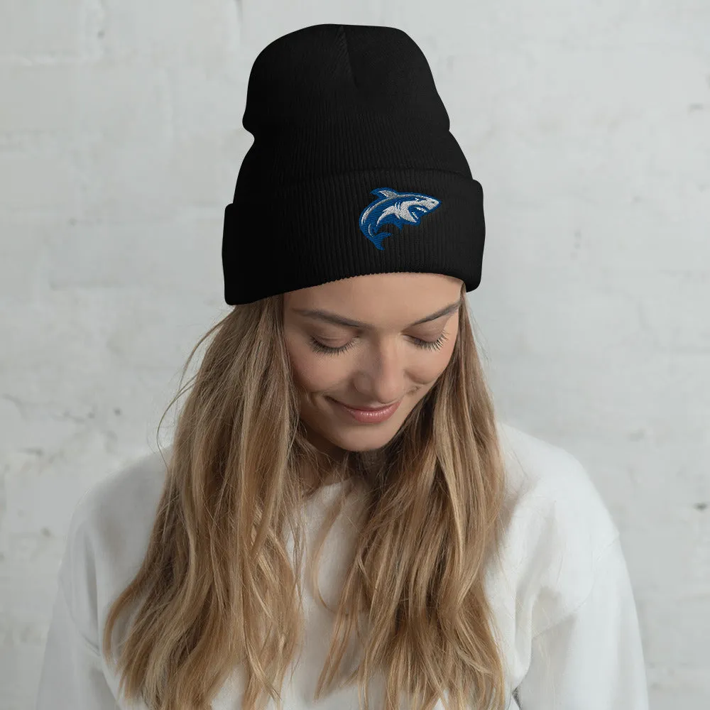 Shark Embroidered Cuffed Beanie, Shark Lover Embroidery Party Men Women Winter Adult Hat Gift
