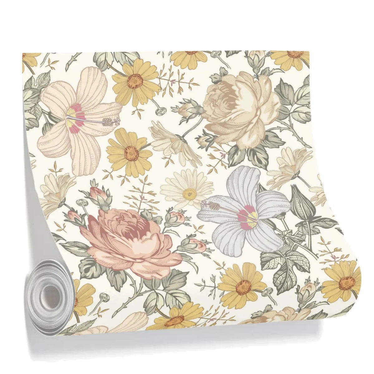 Vintage Earthy Floral - Wall Covering - Peel and Stick Wallmark Canvas