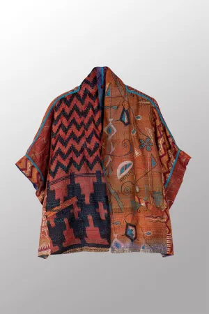 VINTAGE SILK KANTHA MINI PONCHO - sv2060-0003a -