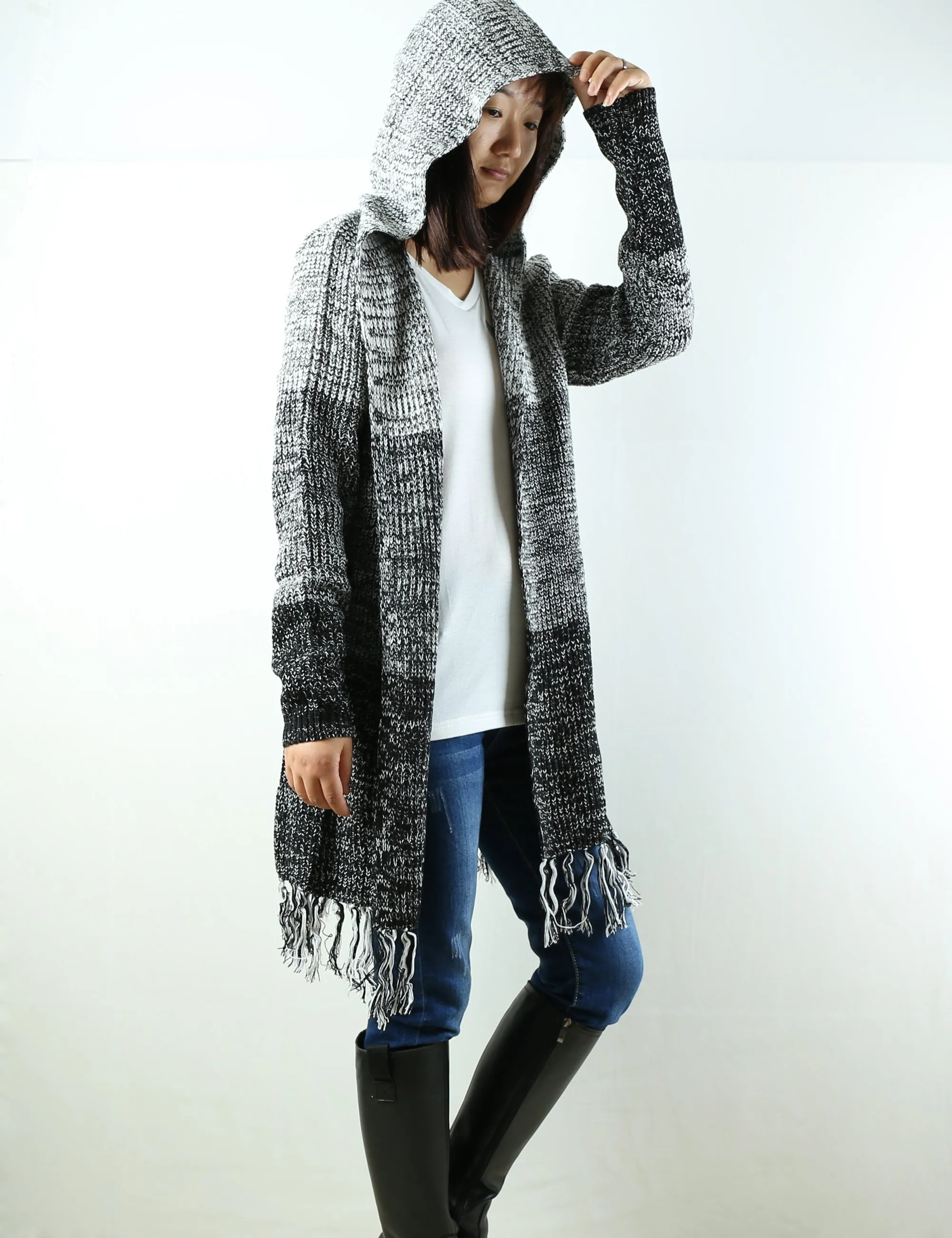 Women Oversized sweater/Cardigan Sweater/Hooded Cardigan/Plus Size Knit Hoodie/knit Jacket/Loose Fit/casual Sweatshirt/Long Cardigan (Y1963)