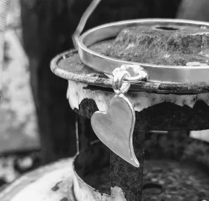 Wonky Heart Chunky Stamped Charm Bangle